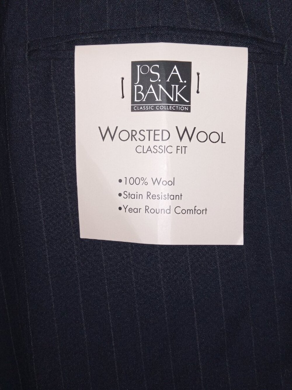 Jos A. Bank 46x32 Classic Fit 100% Worsted Wool Dress Pants Navy Pinstripe NEW - Picture 4 of 11
